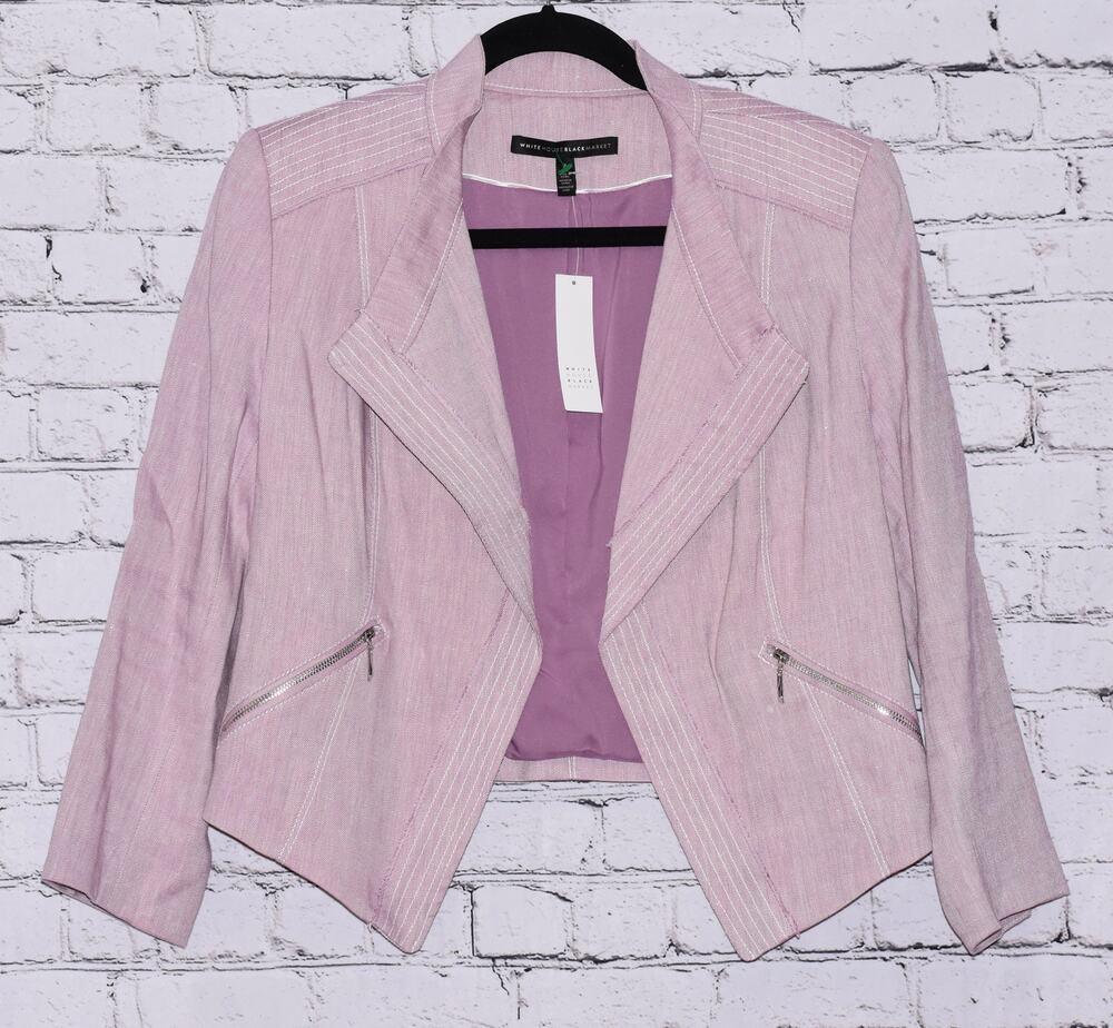 White House Black Market Open Front Linen Blazer Size 8 NWT